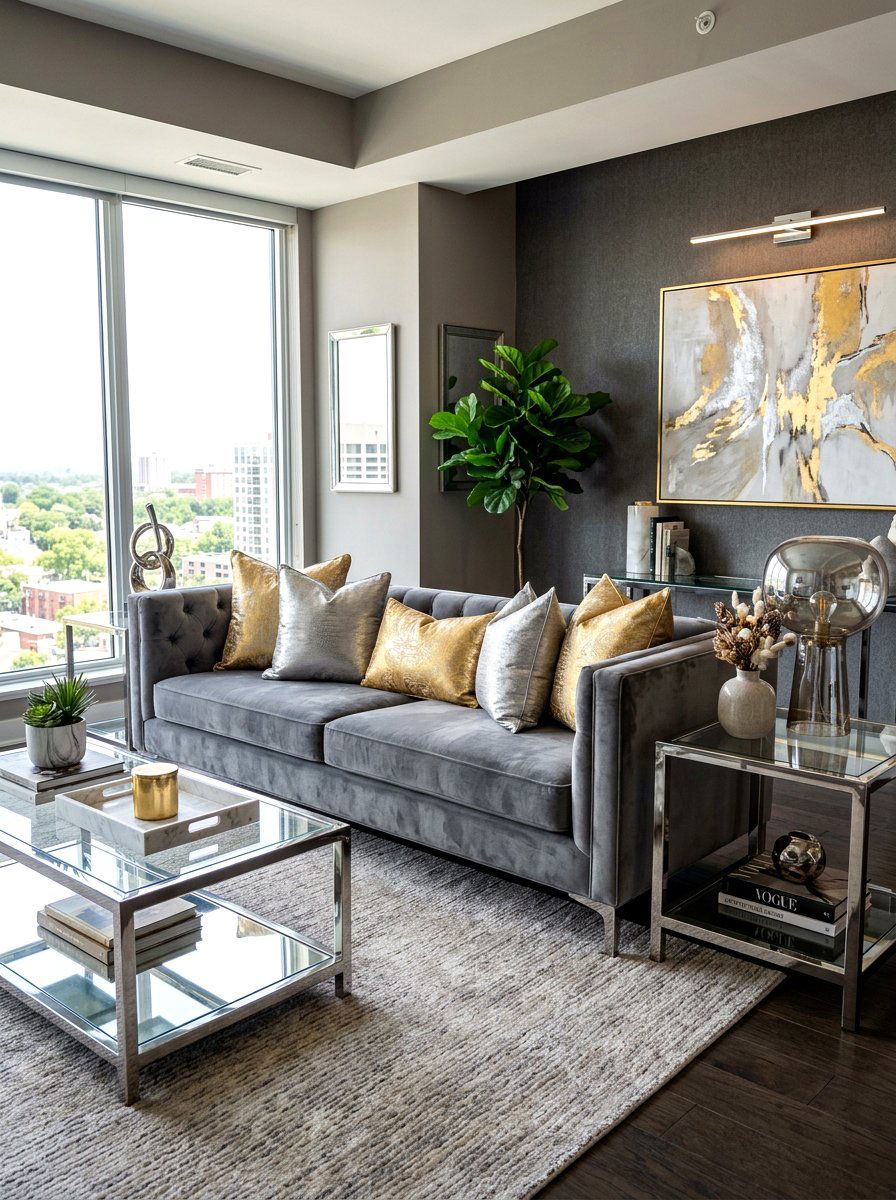 Metallic Silk Pillows - 30 futuristic glam living room ideas
