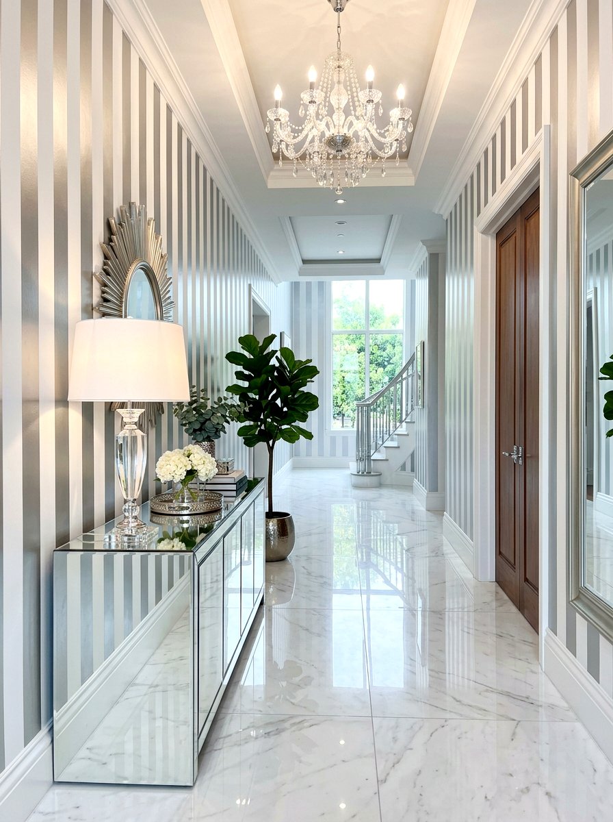 Metallic Silver Entry - 30 striped wall ideas
