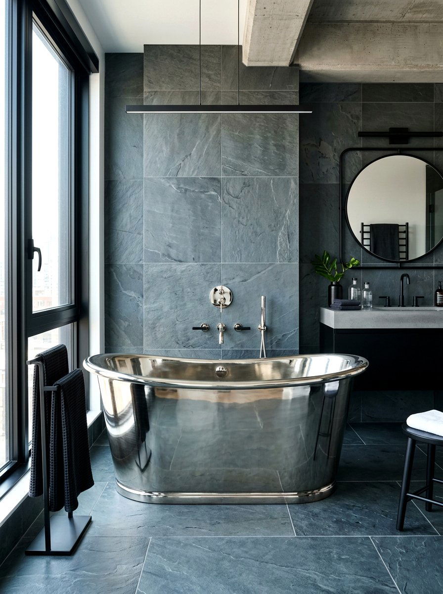 Metallic Silver Freestanding Tub - 30 freestanding tub ideas