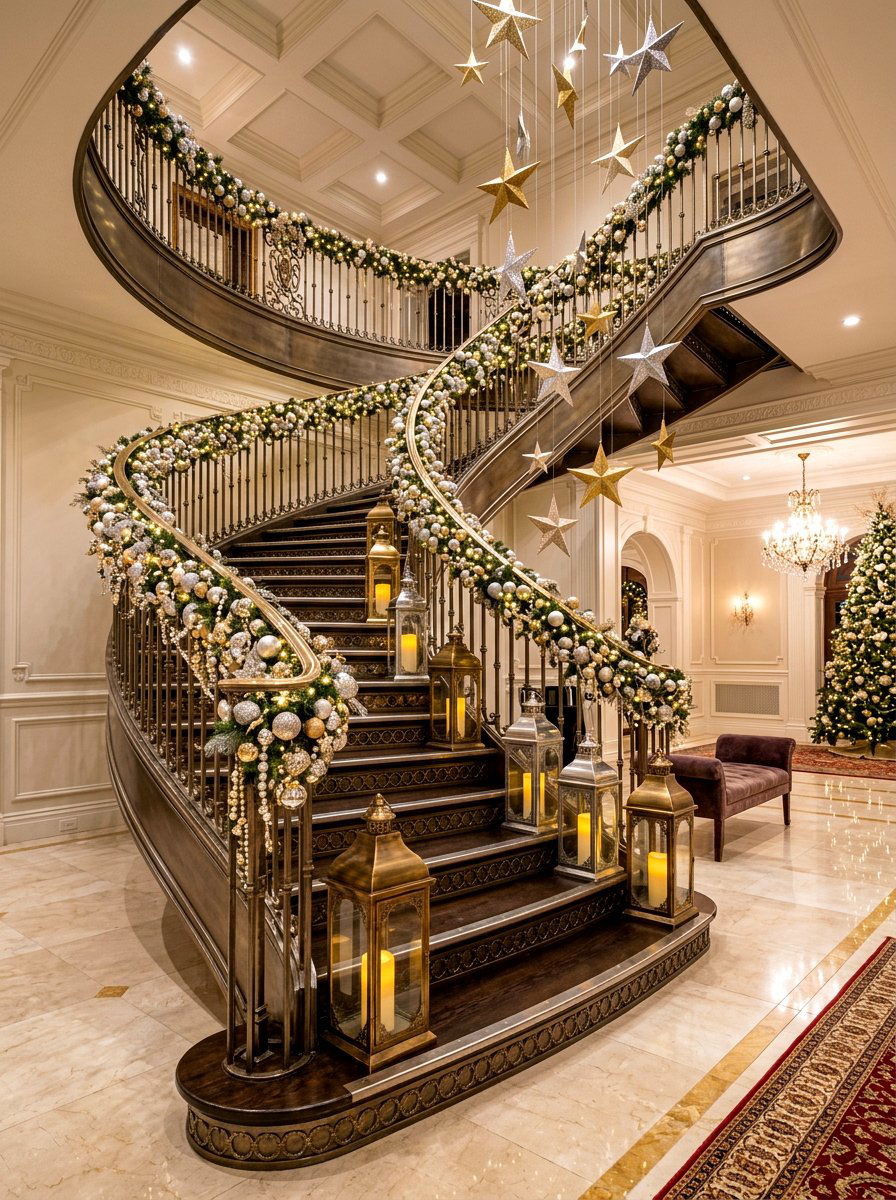 Metallic Staircase Styling - 30 metallic holiday decor ideas