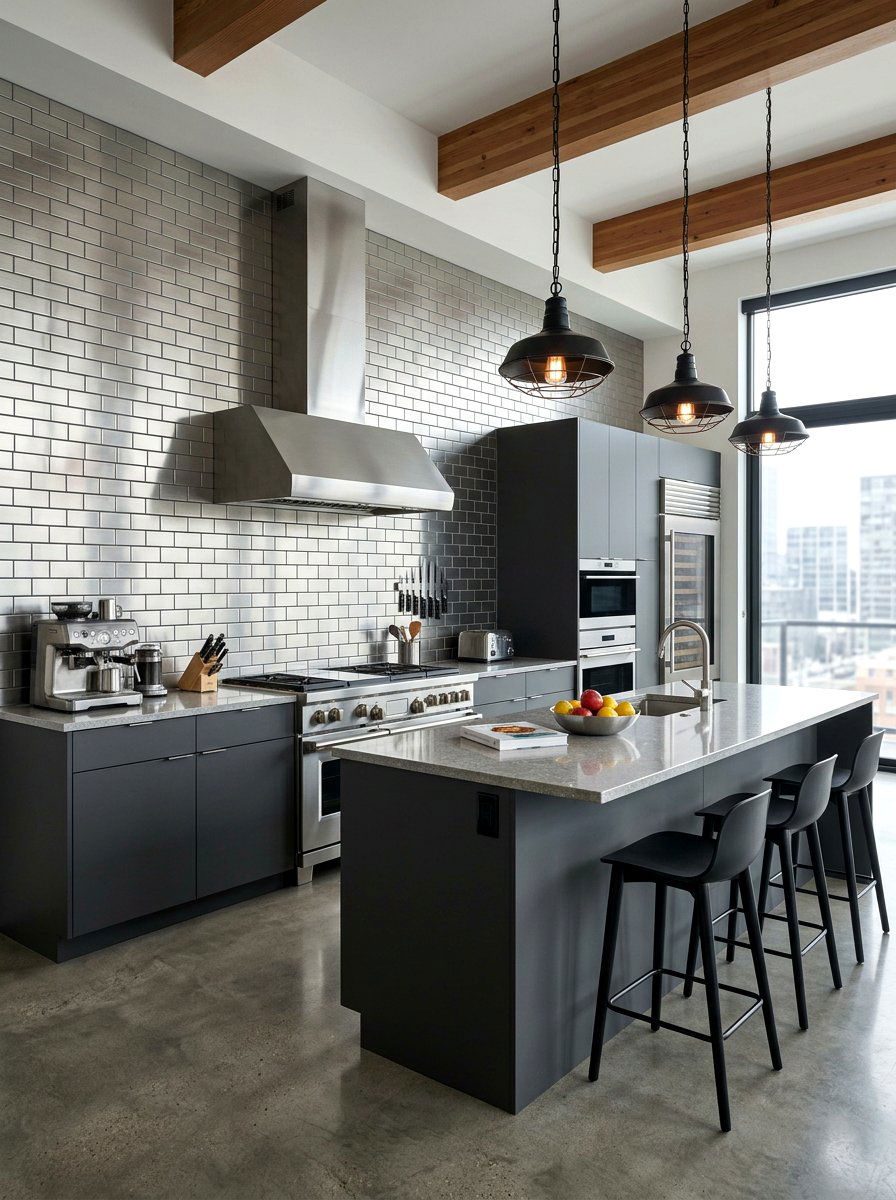 Metallic Subway Tile Kitchen - 30 subway tile kitchen ideas