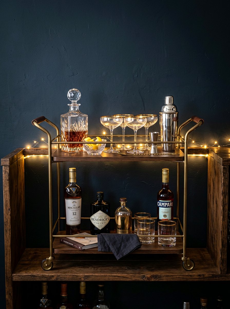 Metallic bar cart - 30 open cabinet styling ideas