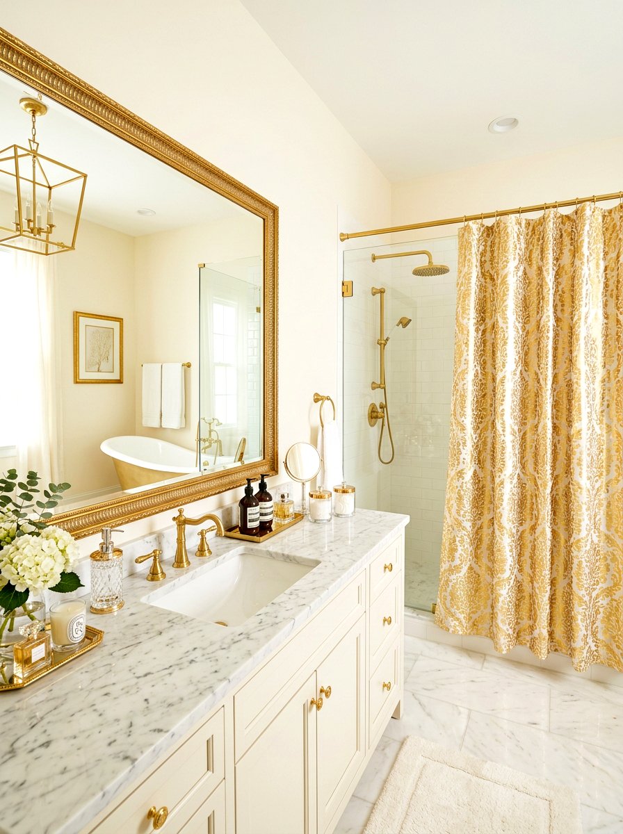 Metallic gold shower curtain - 30 shower curtain bathroom ideas