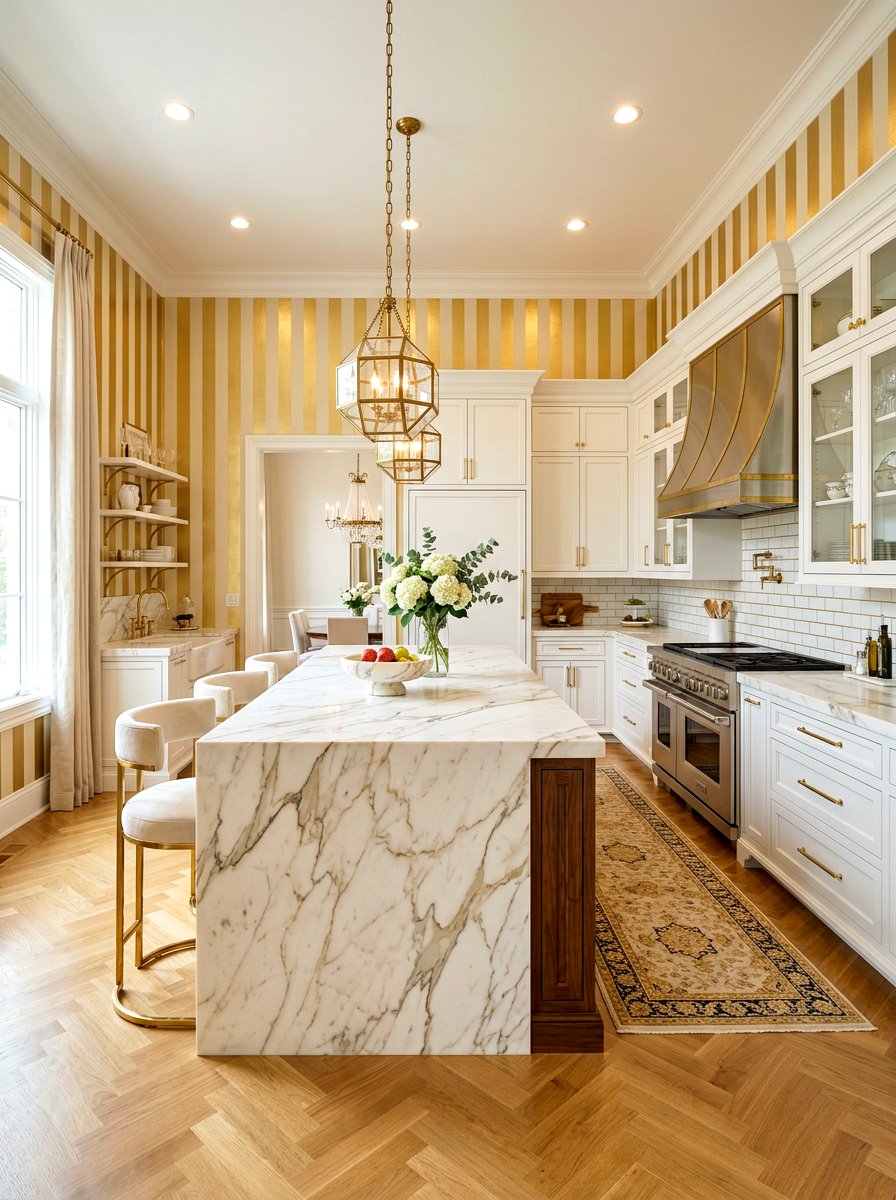 Metallic gold striped kitchen - 30 striped kitchen wallpaper ideas