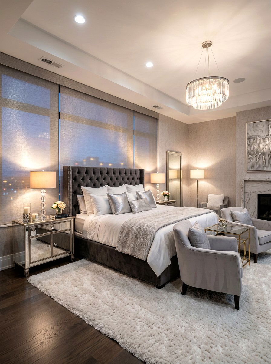 Metallic shimmer master shades - 30 roman shade ideas