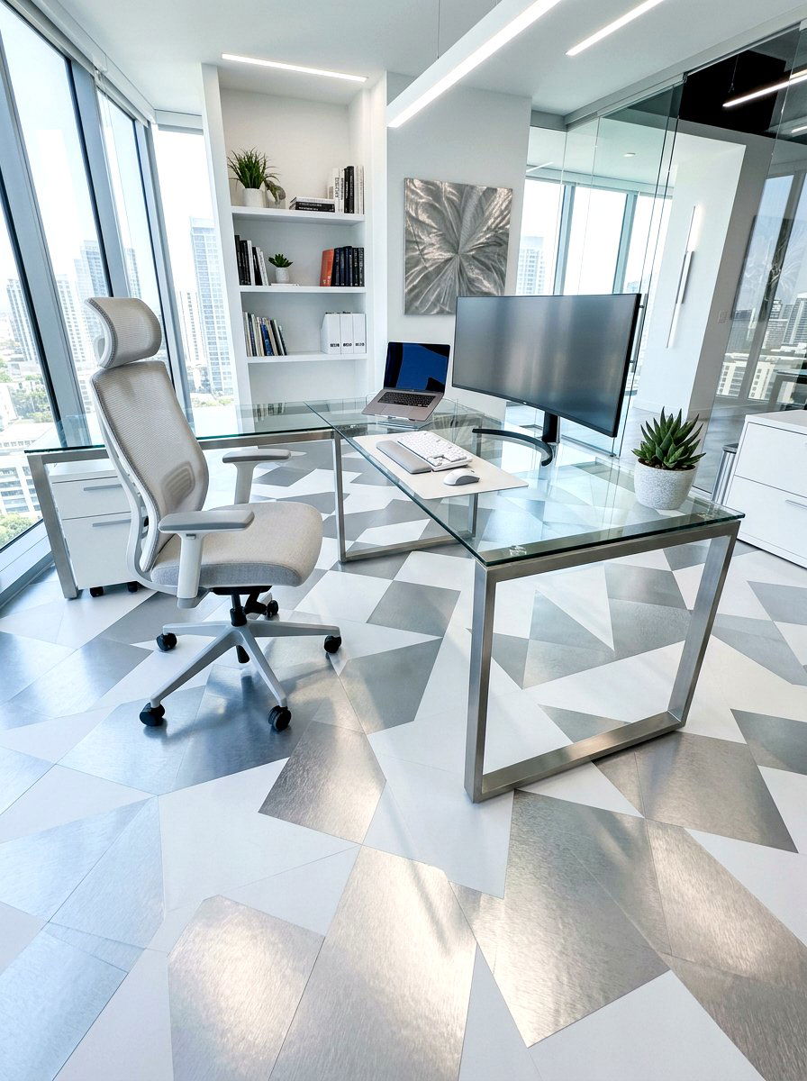 Metallic silver and white vinyl - 30 peel and stick checkerboard floor ideas