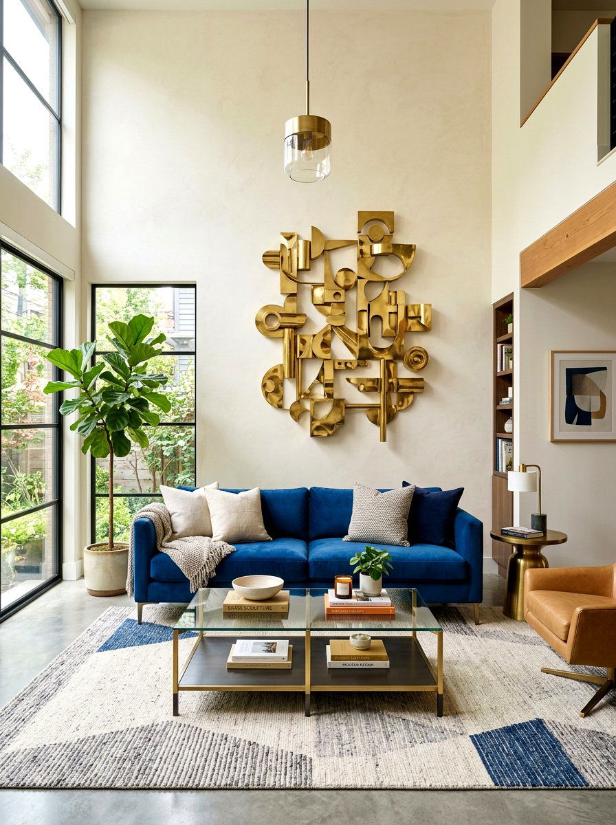 Metallic wall decor living room - 30 hotel chic living room ideas