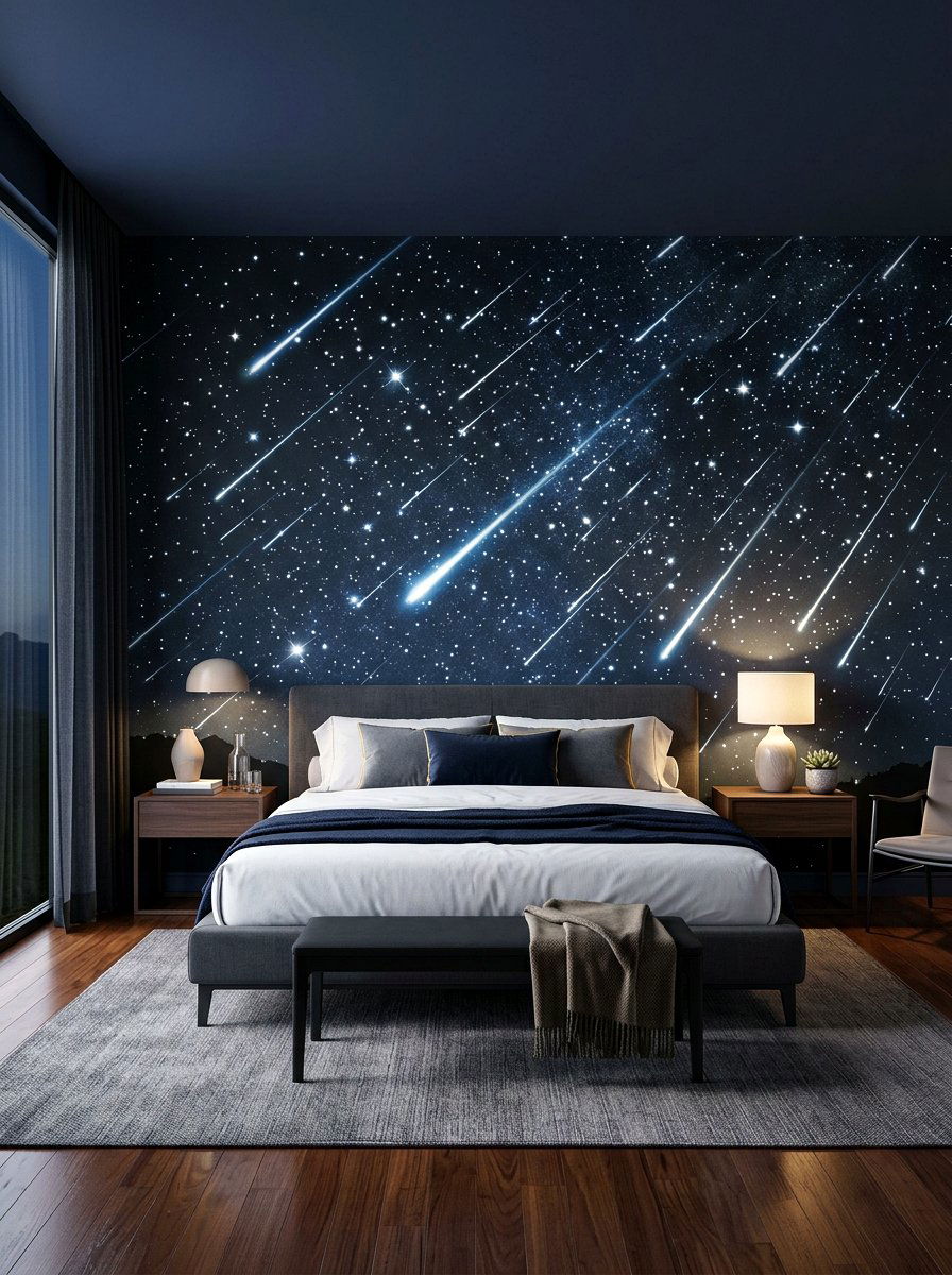 Meteor Shower Wallpaper - 30 space themed bedroom ideas