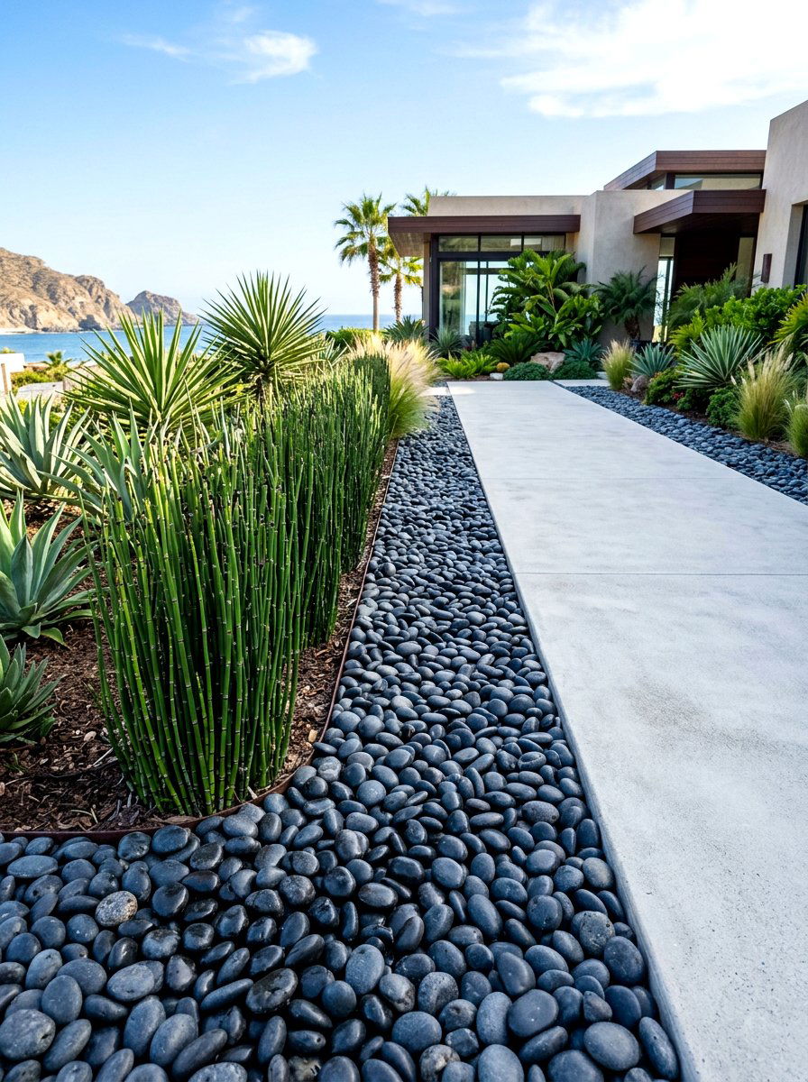 Mexican Beach Pebble - 30 rock mulch front yard ideas