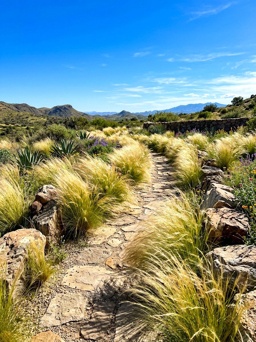 Mexican Feather Grass Path - 30 ornamental grass garden ideas