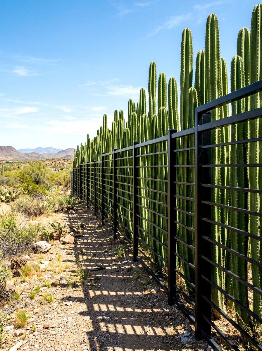 Mexican Fence Post Privacy Row - 30 cactus front yard ideas