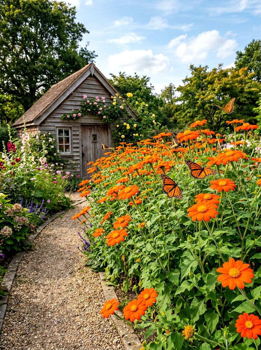Mexican Sunflower Border - 30 butterfly haven backyard ideas