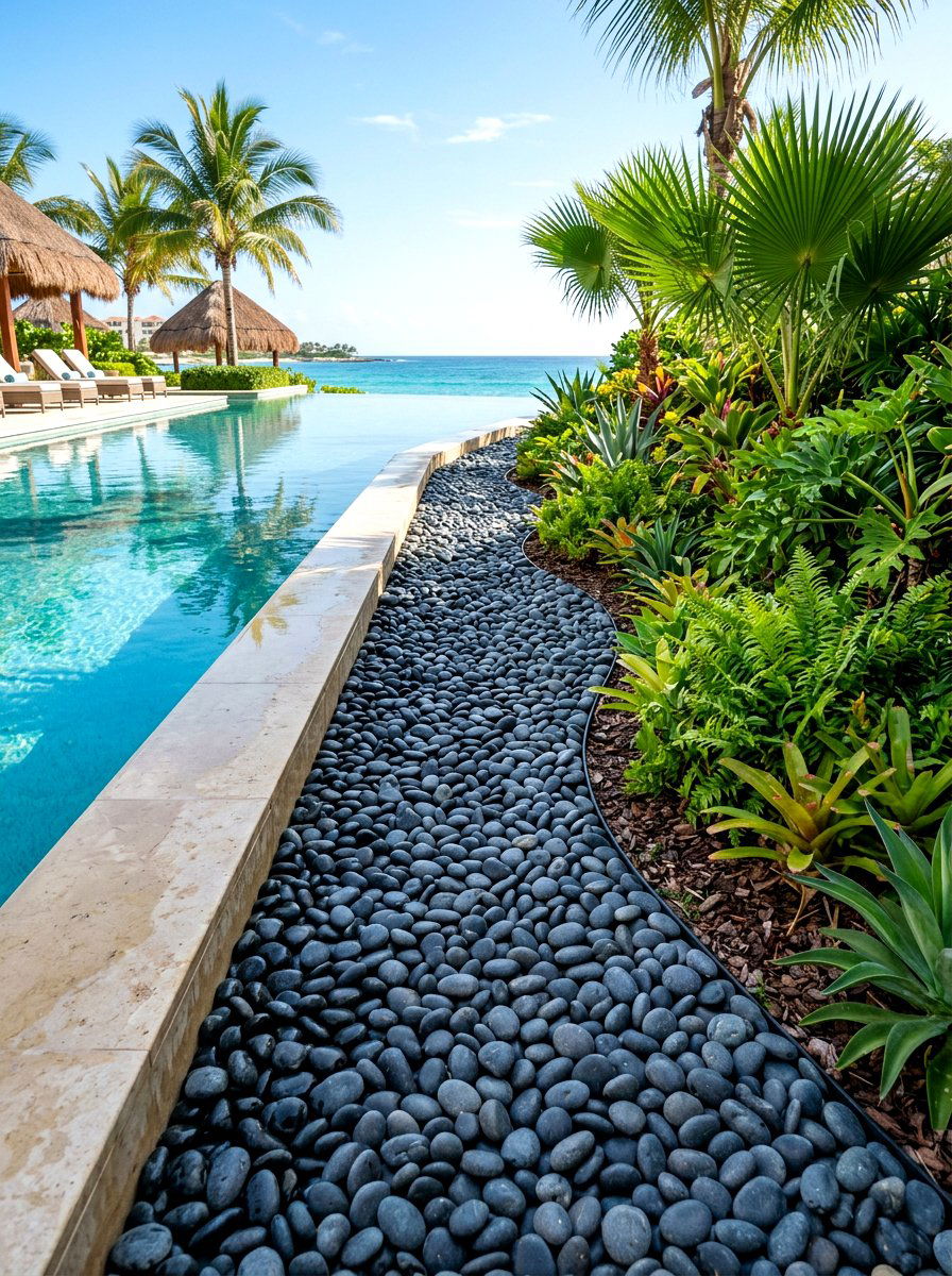 Mexican beach pebble edge - 30 stone mulch border ideas