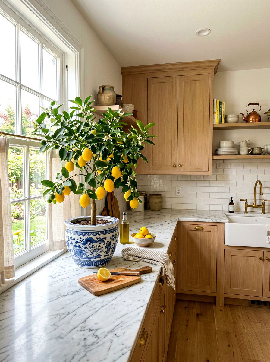 Meyer Lemon Tree Kitchen - 30 indoor tree corner ideas