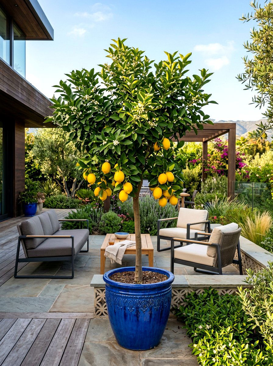 Meyer Lemon Tree Patio - 30 potted citrus backyard ideas