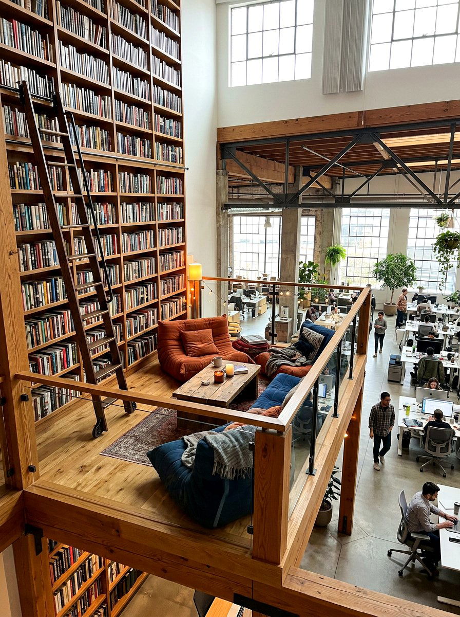 Mezzanine Level Reading Spot - 30 office reading corner ideas