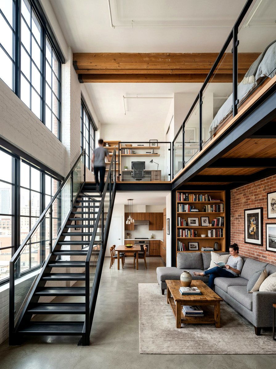Mezzanine level loft living - 30 loft living room ideas