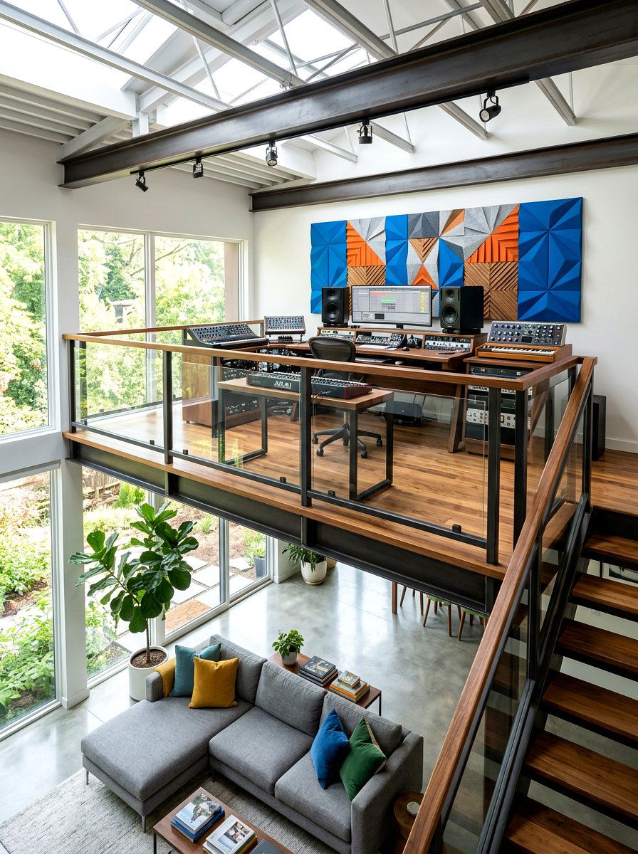 Mezzanine music studio layout - 30 music practice room ideas