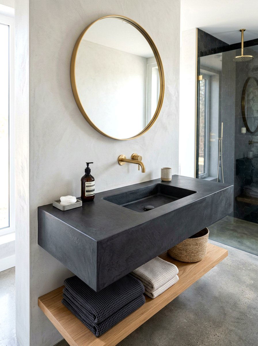 Microcement bathroom vanity top - 30 microcement bathroom ideas