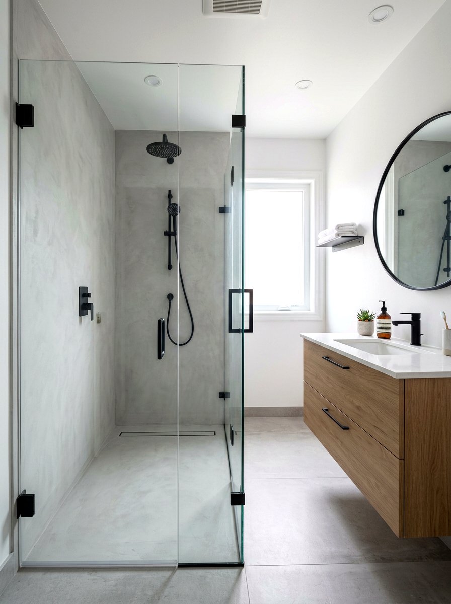 Microcement shower over tile - 30 microcement shower ideas