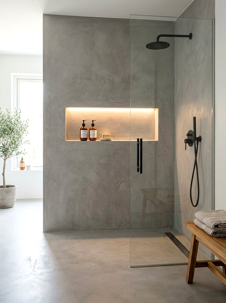 Microcement shower with niche - 30 microcement shower ideas