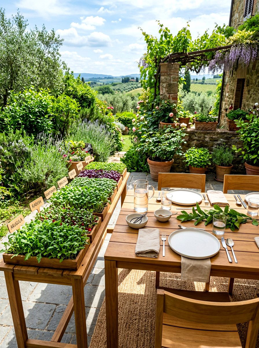 Microgreen Station Table - 30 edible entertaining backyard ideas