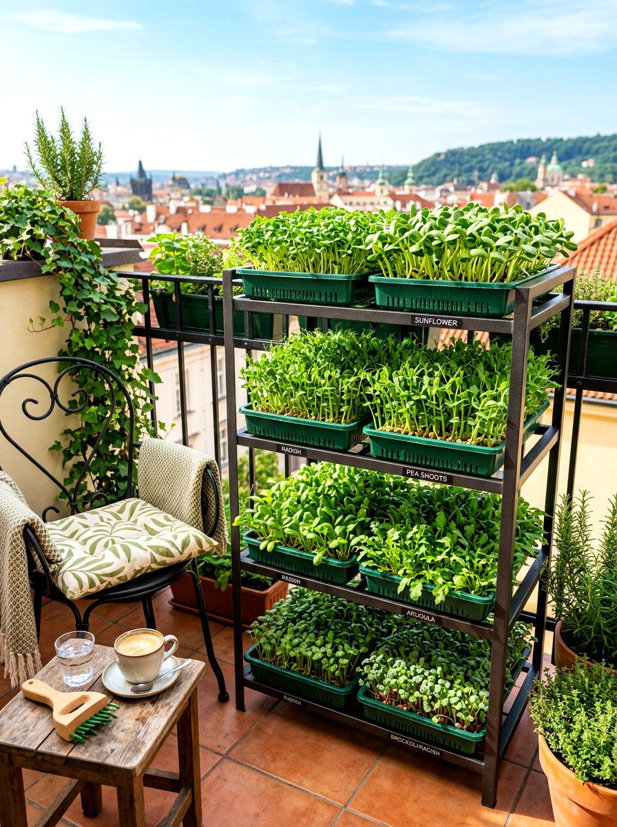 Microgreen Tray Setup - 30 edible patio garden ideas