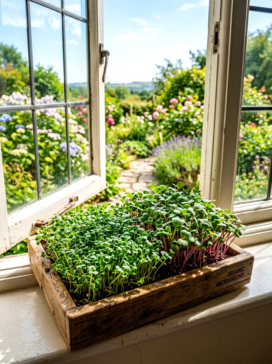 Microgreens Tray On Windowsill - 30 windowsill vegetable garden ideas