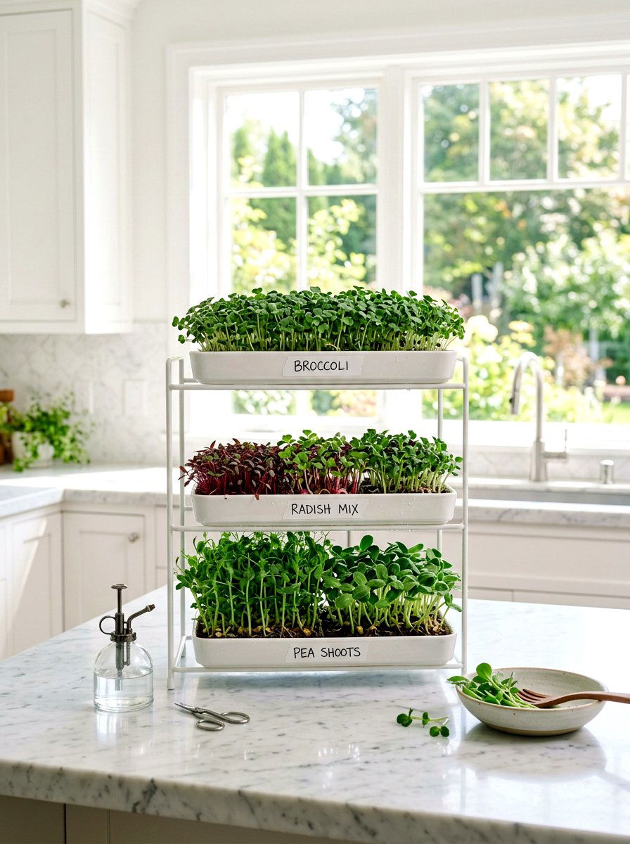 Microgreens kitchen station - 30 salad garden ideas