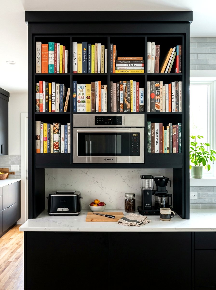 Microwave Surround Shelf - 30 kitchen cookbook storage ideas