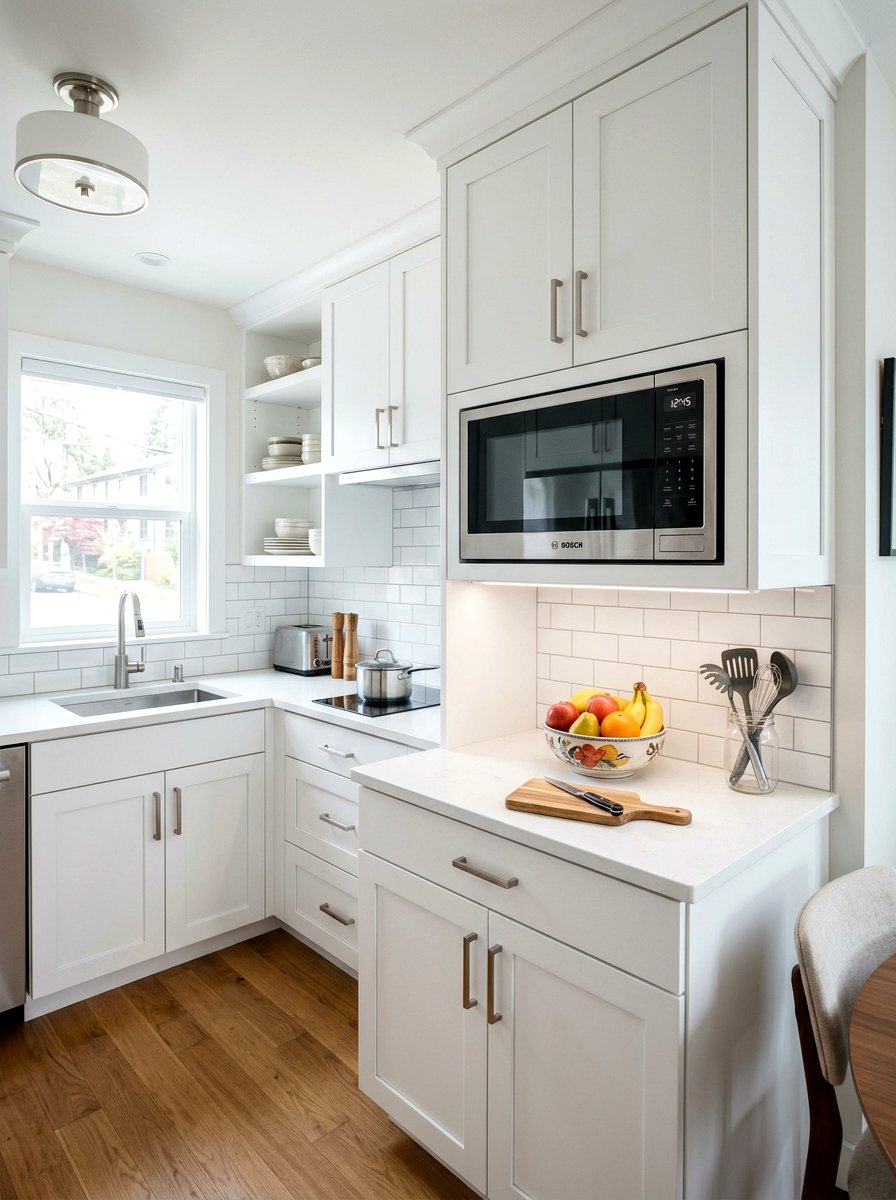 Microwave Wall Nook - 30 tiny apartment kitchen ideas