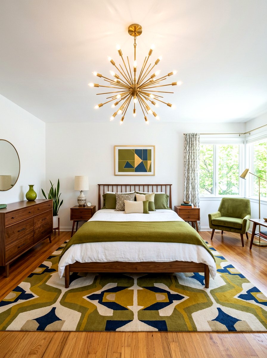Mid Century Bedroom With Modern Chandelier - 30 bedroom lighting ideas