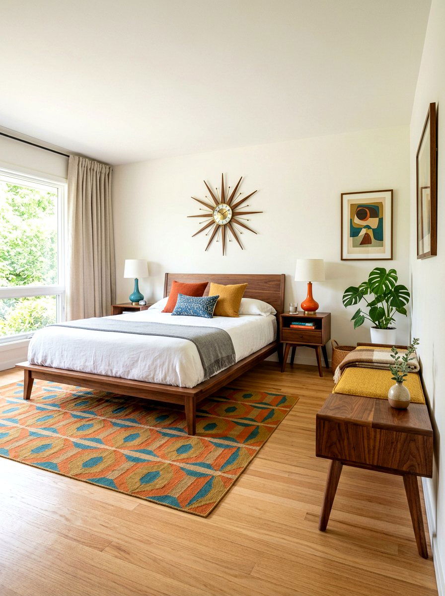 Mid Century Bedroom With Wood Bench - 30 bedroom bench ideas