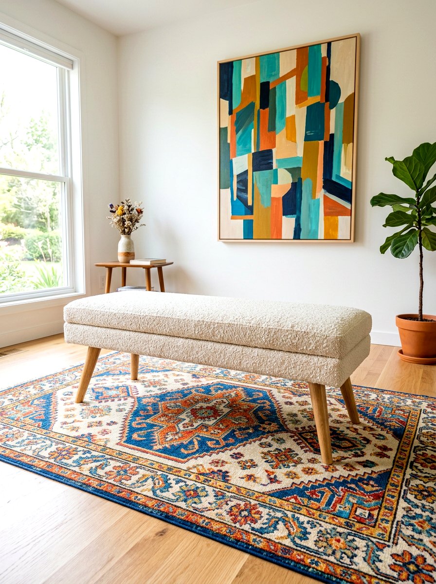 Mid Century Boucle Bench - 30 boucle entry bench ideas