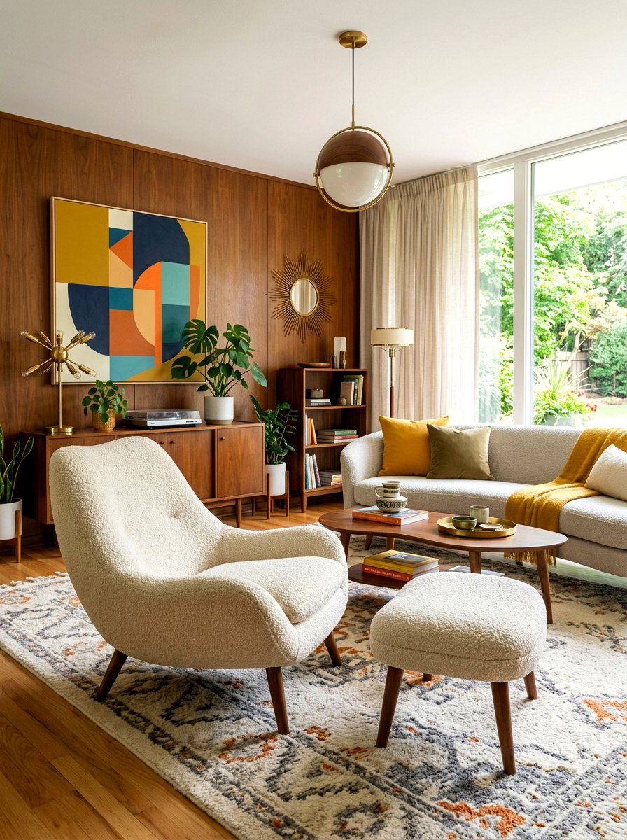 Mid Century Boucle Interior - 30 boucle living room ideas