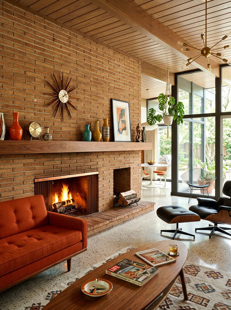 Mid Century Brick - 30 fireplace mantel ideas