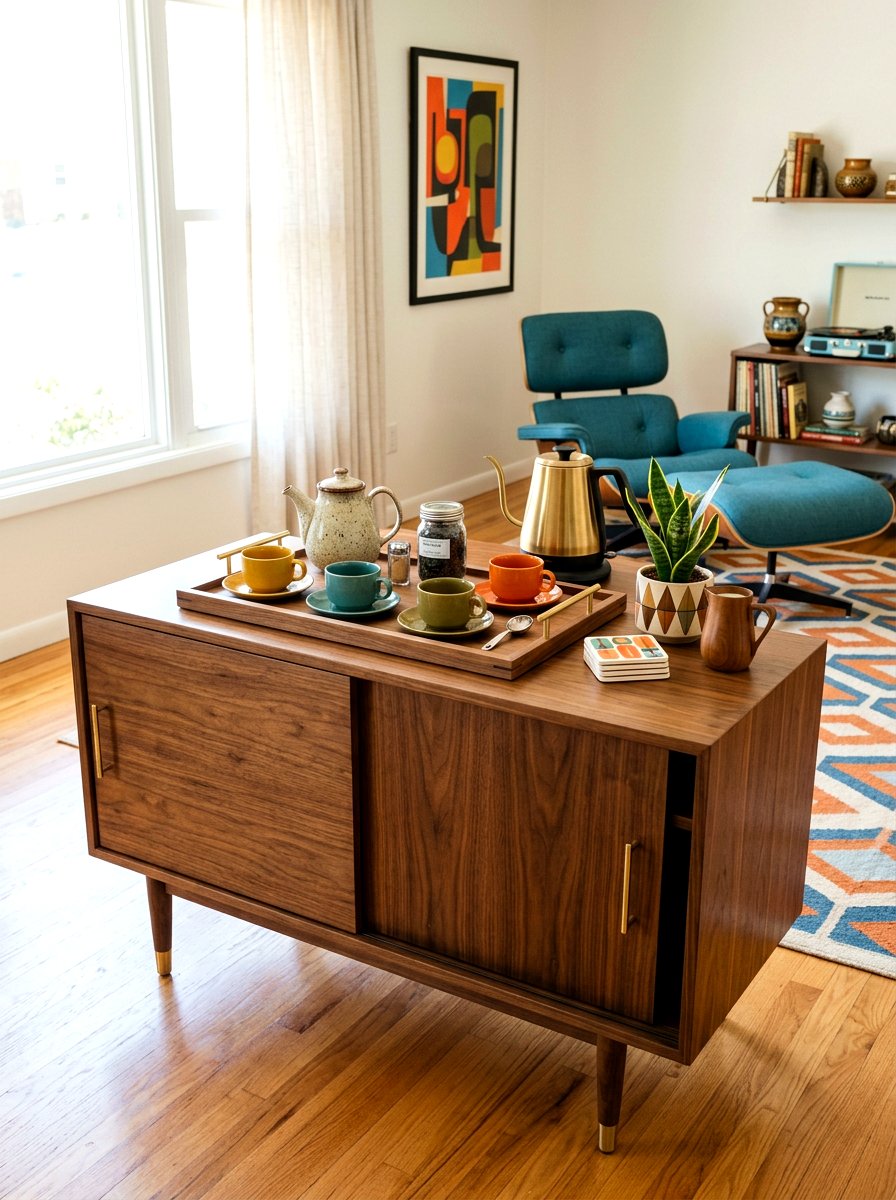 Mid Century Credenza - 30 tea shelf styling ideas