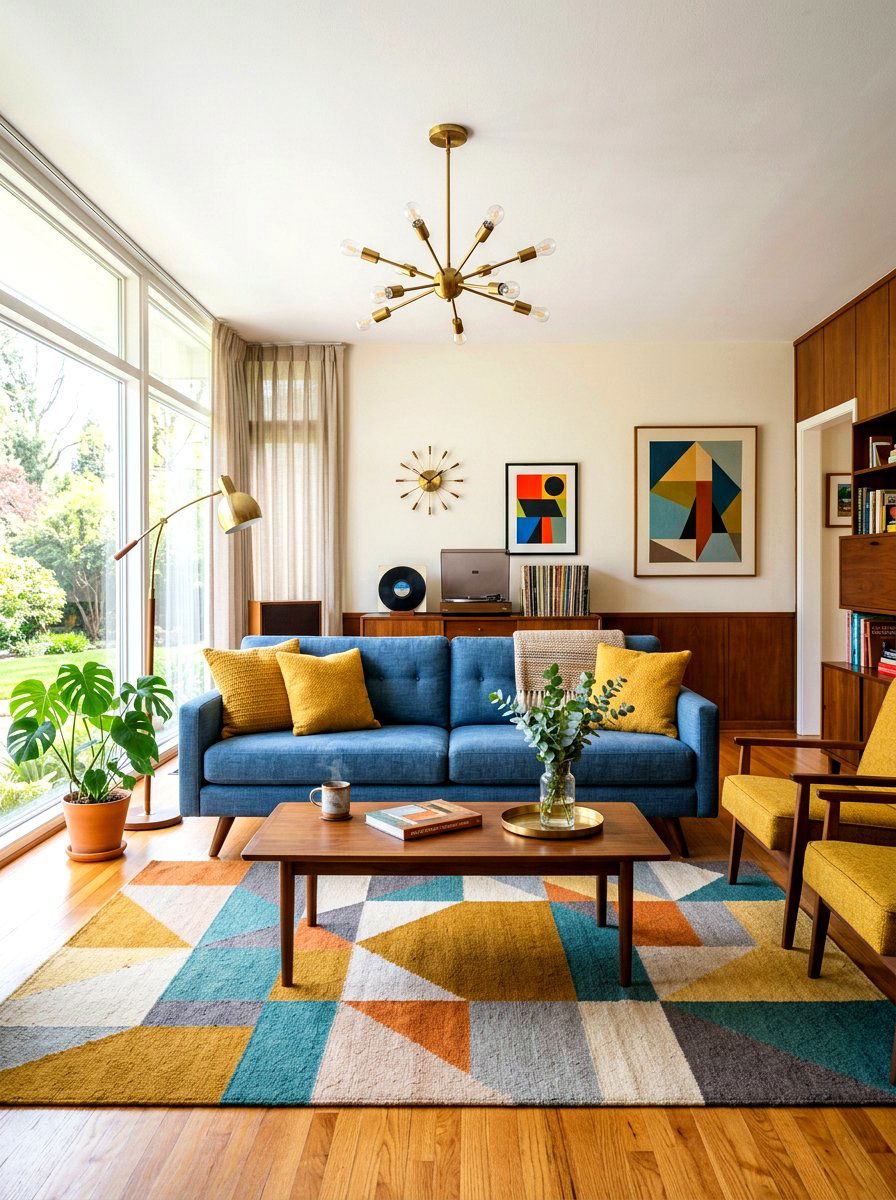Mid Century Denim Blue Living Room - 30 denim blue living room ideas