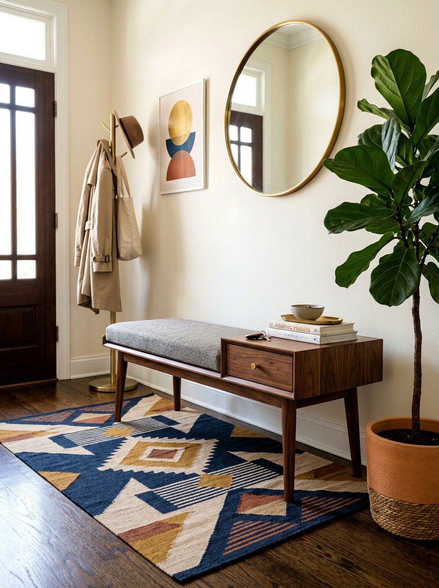 Mid Century Entry Bench - 30 apartment entry bench ideas