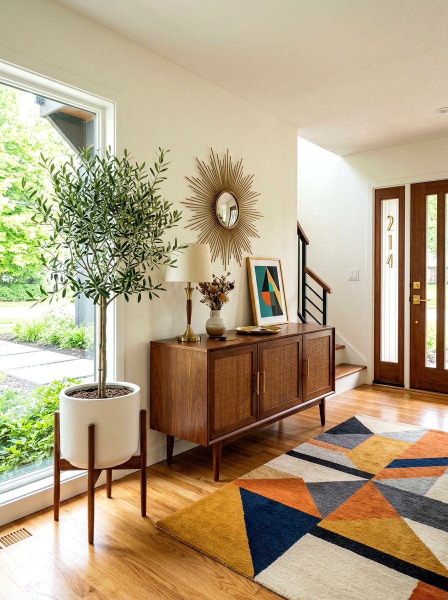 Mid Century Foyer - 30 potted olive tree entry ideas