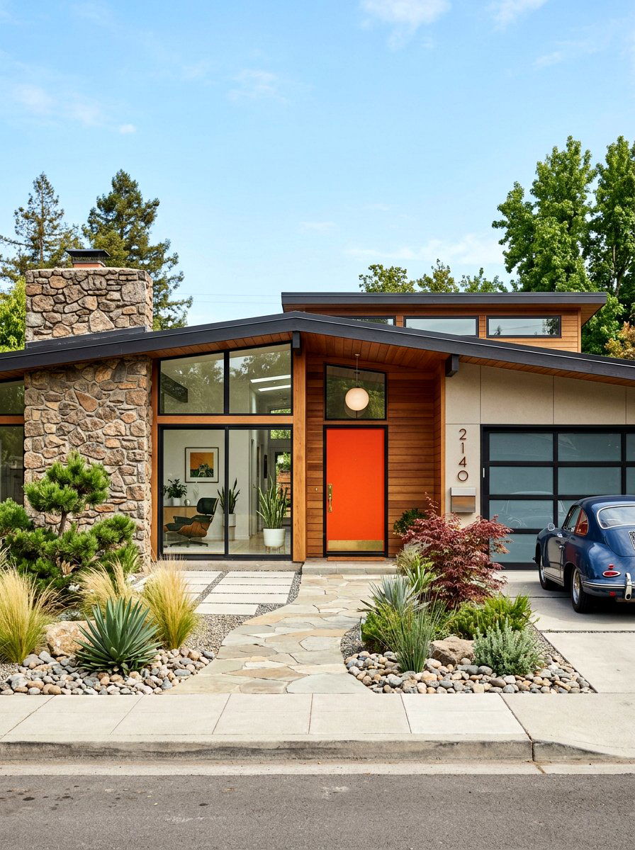 Mid Century Frontage - 30 asymmetrical curb appeal ideas
