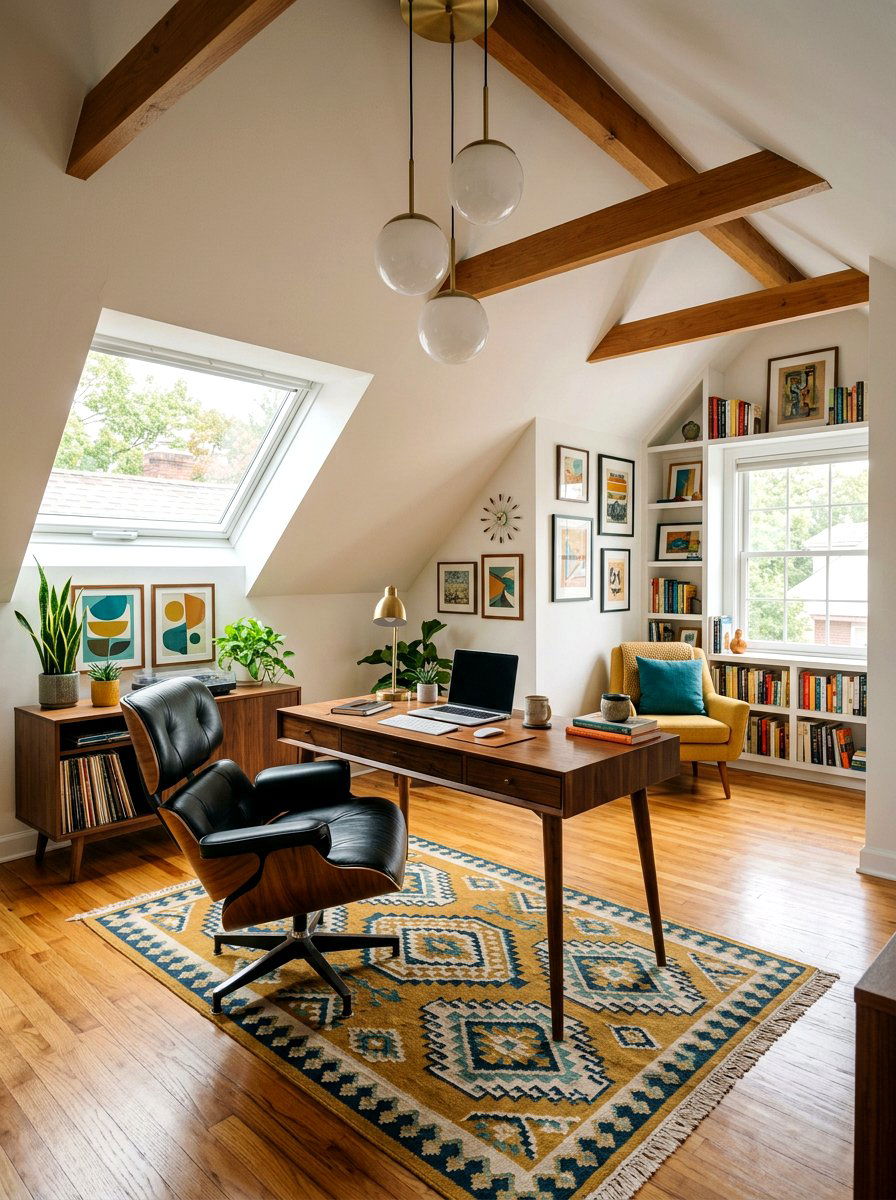 Mid Century Modern Attic Office - 30 attic studio ideas