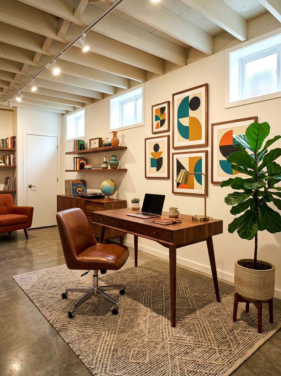 Mid Century Modern Basement Office - 30 basement office ideas