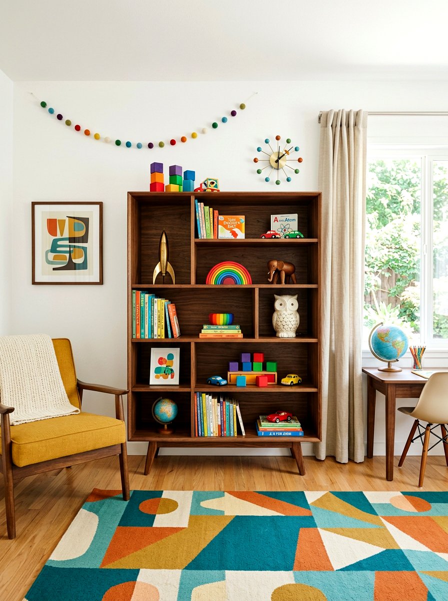 Mid Century Modern Bookshelf - 30 library kids room ideas