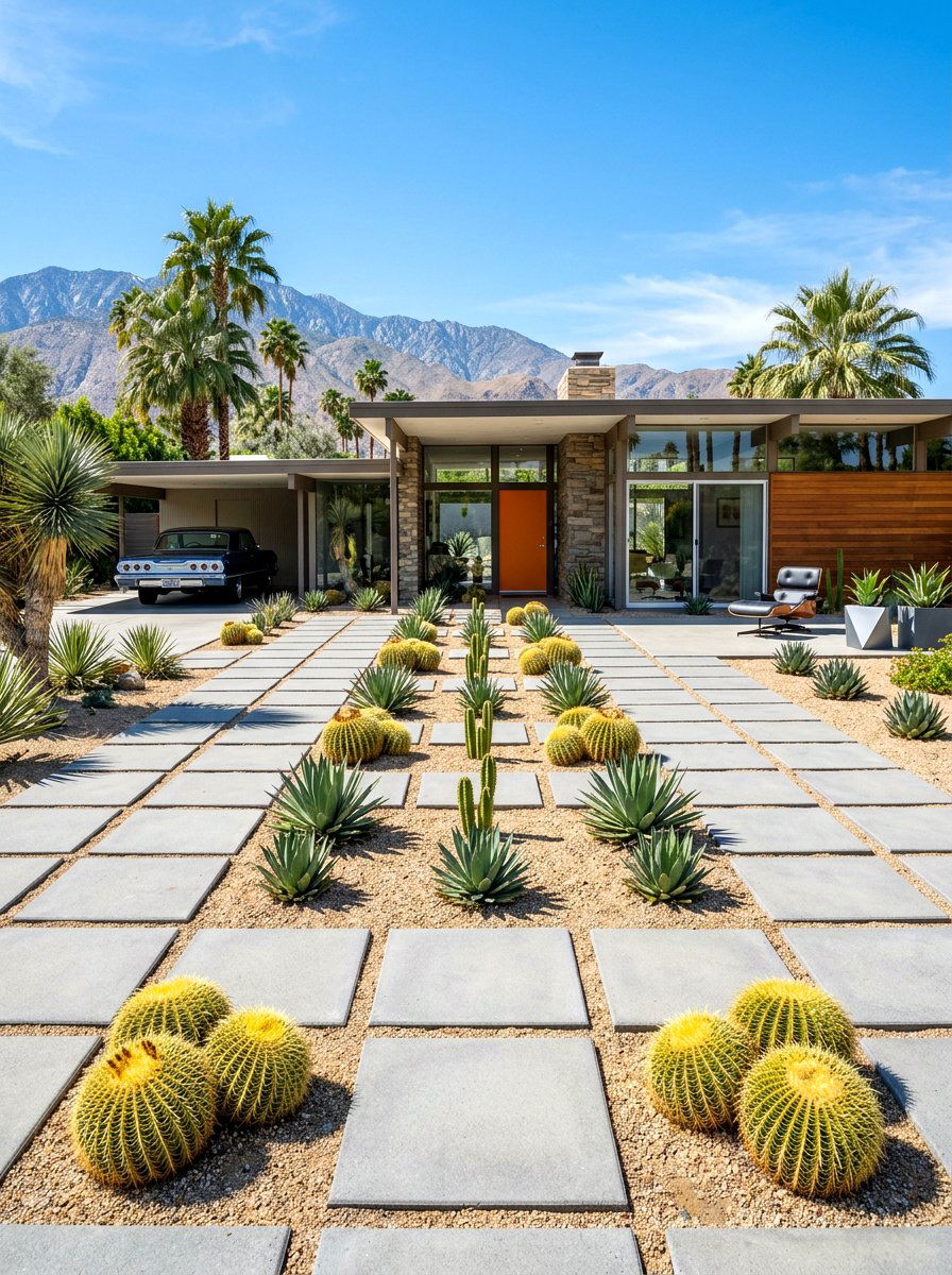 Mid Century Modern Cactus Layout - 30 cactus front yard ideas