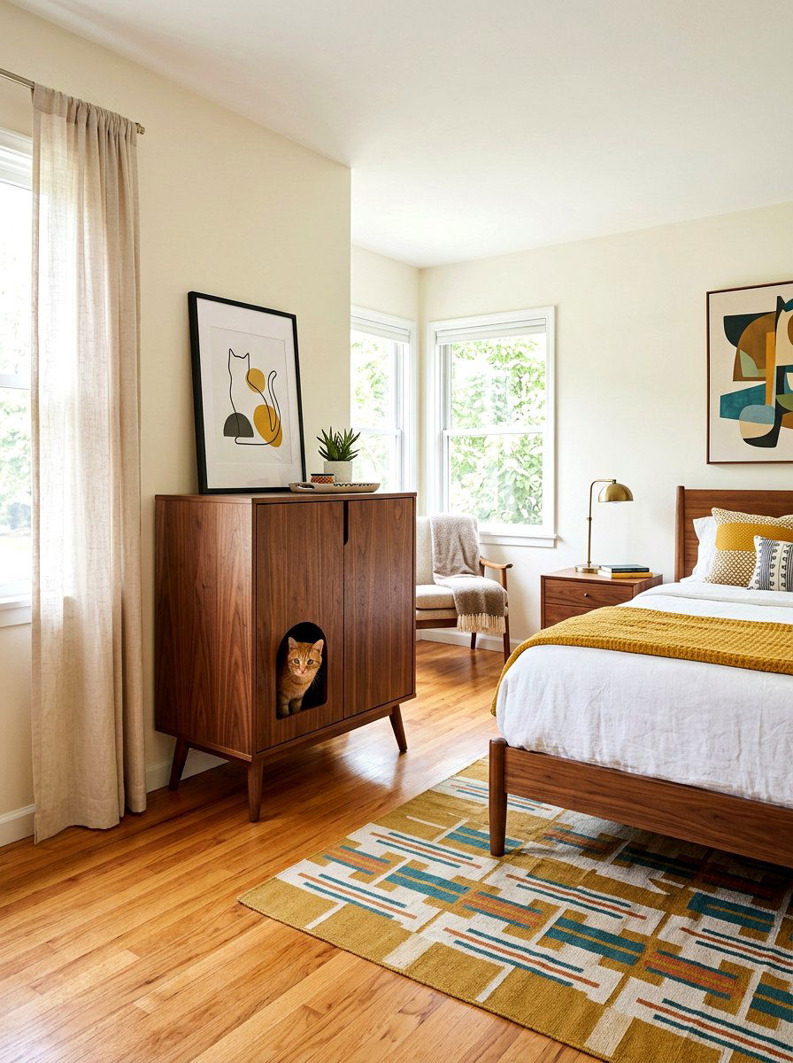 Mid Century Modern Cat Washroom - 30 hidden litter box furniture ideas
