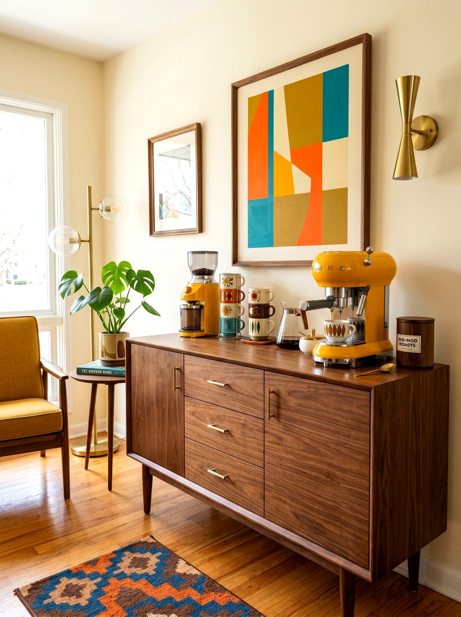 Mid Century Modern Coffee Bar - 30 aesthetic home cafe setup ideas