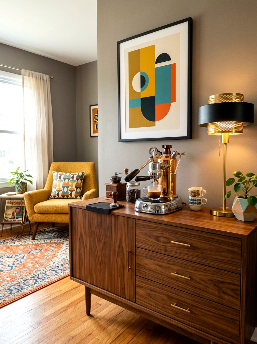 Mid Century Modern Coffee Corner - 30 bedroom coffee corner ideas