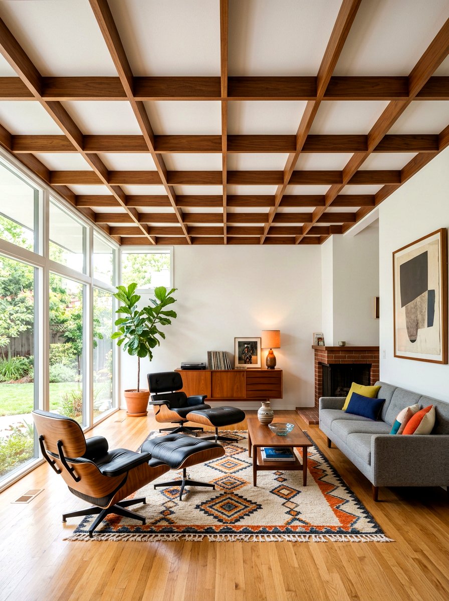 Mid Century Modern Coffered Ceiling Living Room - 30 coffered ceiling living room ideas