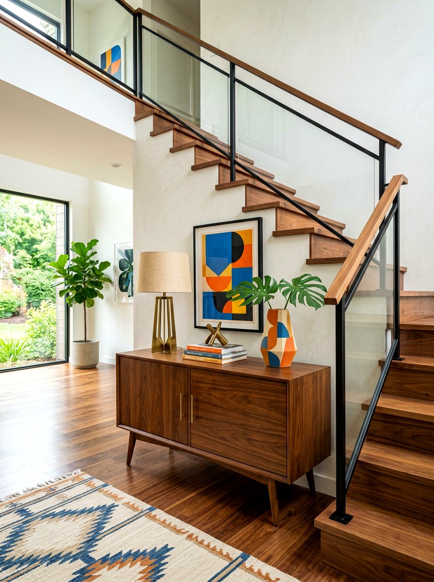 Mid Century Modern Console Behind Stairs - 30 console behind stairs ideas